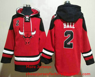 Men's Chicago Bulls #2 Lonzo Ball Red Ageless Must Have Lace Up Pullover Hoodie