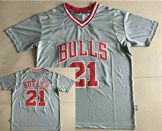 Men's Chicago Bulls #21 Jimmy Butler Grey Short-Sleeved Stitched NBA Revolution 30 Swingman Jersey