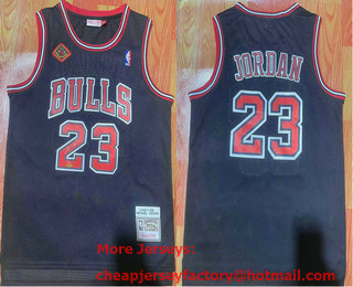 Men's Chicago Bulls #23 Michael Jordan 1993-2013 20th Champions Patch Black Hardwood Classics Soul Swingman Signed Throwback Jersey