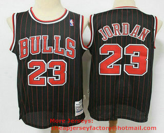 Men's Chicago Bulls #23 Michael Jordan 1995-96 Black Pinstripe Hardwood Classics Soul Swingman Throwback Jersey
