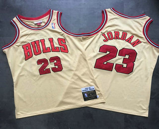 Men's Chicago Bulls #23 Michael Jordan 1995-96 Gold AU Stitched NBA Throwback Jersey