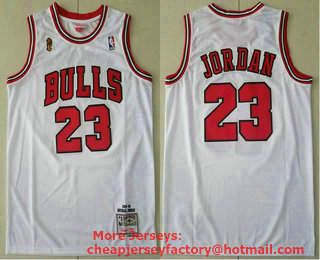 Men's Chicago Bulls #23 Michael Jordan 1995-96 White With Champions Patch Hardwood Classics Soul Swingman Throwback Jersey