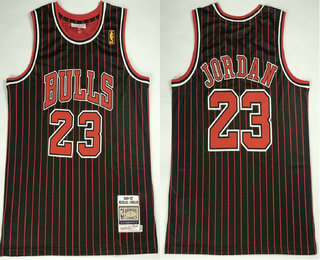 Men's Chicago Bulls #23 Michael Jordan 1996-97 Black Pinstripe Hardwood Classics Soul AU Throwback Jersey TOP