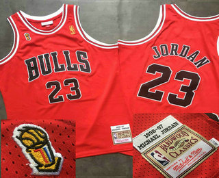 Men's Chicago Bulls #23 Michael Jordan 1996-97 Red With Champions Patch Hardwood Classics Soul AU Swingman Throwback Jersey