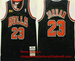 Men's Chicago Bulls #23 Michael Jordan 1997-98 Black Final Patch Hardwood Classics Soul Swingman Throwback Jersey