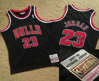 Men's Chicago Bulls #23 Michael Jordan 1997-98 Black Hardwood Classics Soul AU Swingman Throwback Jersey