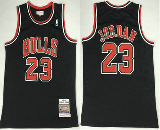 Men's Chicago Bulls #23 Michael Jordan 1997-98 Black Hardwood Classics Soul AU Throwback Jersey TOP