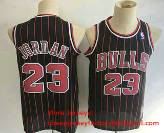 Men's Chicago Bulls #23 Michael Jordan 1997-98 Black Pinstripe Hardwood Classics Soul Swingman Throwback Jersey