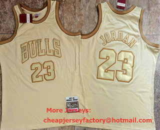 Men's Chicago Bulls #23 Michael Jordan 1997-98 Gold Hardwood Classics Soul AU Throwback Jersey