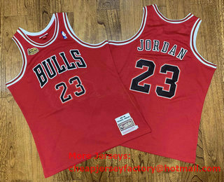 Men's Chicago Bulls #23 Michael Jordan 1997-98 Red Champions Patch Hardwood Classics Soul Swingman Throwback Jersey