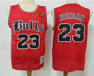 Men's Chicago Bulls #23 Michael Jordan 1997-98 Red English Version Champions Patch Hardwood Classics Soul Swingman Throwback Jersey
