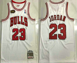 Men's Chicago Bulls #23 Michael Jordan 1997-98 White Final Patch Hardwood Classics Soul AU Throwback Jersey