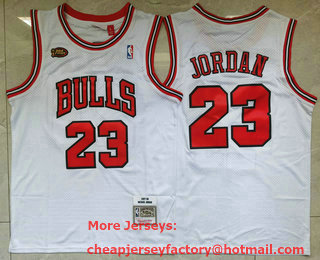 Men's Chicago Bulls #23 Michael Jordan 1997-98 White Final Patch Hardwood Classics Soul Swingman Throwback Jersey