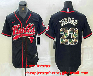 Men's Chicago Bulls #23 Michael Jordan Black Camo Cool Base Stitched Baseball Jersey