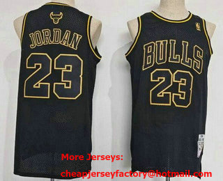 Men's Chicago Bulls #23 Michael Jordan Black Gold Throwback Swingman Jersey