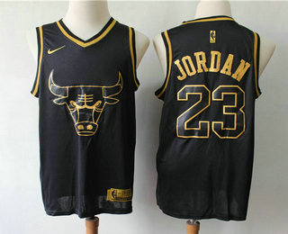Men's Chicago Bulls #23 Michael Jordan Black Golden Edition Nike Swingman Jersey