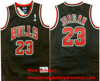 Men's Chicago Bulls #23 Michael Jordan Black Hardwood Classics Swingman Throwback Jersey 01
