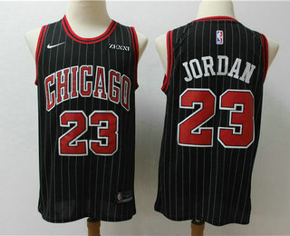 Men's Chicago Bulls #23 Michael Jordan Black Pinstripe 2019 Nike Swingman Zenni Patch Stitched NBA Jersey