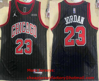 Men's Chicago Bulls #23 Michael Jordan Black Pinstripe 75th Anniversary Diamond Jordan Stitched NBA Jersey