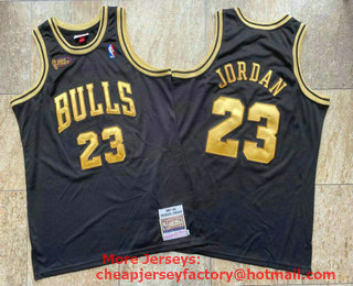 Men's Chicago Bulls #23 Michael Jordan Black With Gold Finals Patch 1997-98 Hardwood Classics Soul AU Throwback Jersey