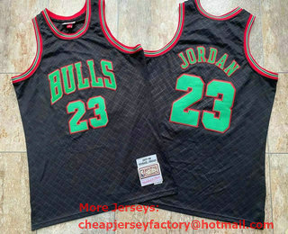 Men's Chicago Bulls #23 Michael Jordan Black With Green 1997-98 Hardwood Classics Soul AU Throwback Jersey