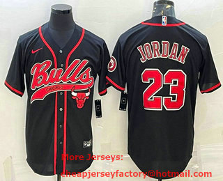 Men's Chicago Bulls #23 Michael Jordan Black With Patch Cool Base Stitched Baseball Jersey