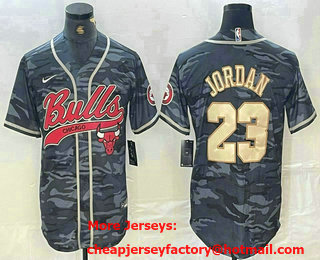Men's Chicago Bulls #23 Michael Jordan Grey Camo Cool Base Stitched Baseball Jersey