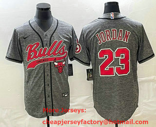 Men's Chicago Bulls #23 Michael Jordan Grey Gridiron Cool Base Stitched Baseball Jersey