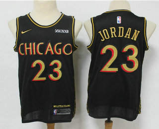 Men's Chicago Bulls #23 Michael Jordan NEW Black Nike 2021 Swingman City Edition Jersey With The Sponsor Logo
