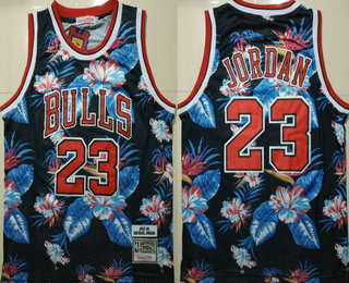 Men's Chicago Bulls #23 Michael Jordan Ness Floral Fashion 1997-98 Hardwood Classics Soul Swingman Throwback Jersey