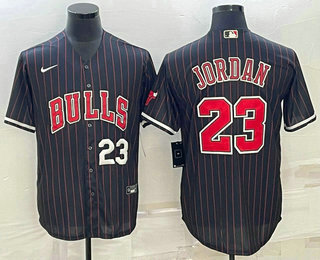 Men's Chicago Bulls #23 Michael Jordan Number Black With Patch Cool Base Stitched Baseball Jersey 02