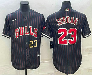 Men's Chicago Bulls #23 Michael Jordan Number Black With Patch Cool Base Stitched Baseball Jersey 03