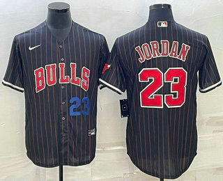 Men's Chicago Bulls #23 Michael Jordan Number Black With Patch Cool Base Stitched Baseball Jersey 04