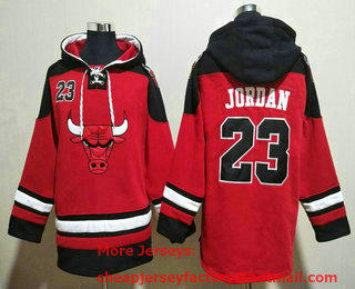 Men's Chicago Bulls #23 Michael Jordan Red Ageless Must Have Lace Up Pullover Hoodie