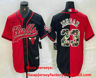 Men's Chicago Bulls #23 Michael Jordan Red Black Split Stitched Baseball Jersey