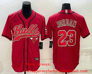 Men's Chicago Bulls #23 Michael Jordan Red With Patch Cool Base Stitched Baseball Jersey
