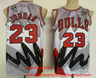 Men's Chicago Bulls #23 Michael Jordan White Floral Laser Printing Throwback Jersey