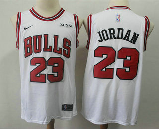 Men's Chicago Bulls #23 Michael Jordan White With Black Name 2019 Nike Swingman Zenni Patch Stitched NBA Jersey