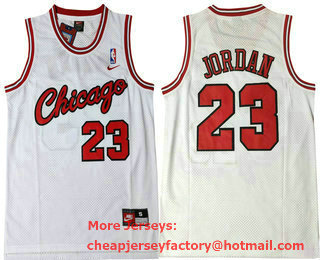 Men's Chicago Bulls #23 Michael Jordan White With Red Name Stitched NBA Nike Swingman Jersey 01