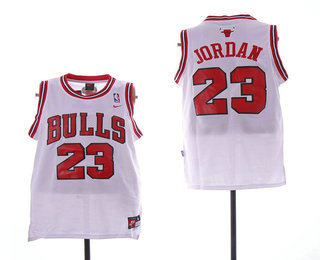 Men's Chicago Bulls #23 Michael Jordan White With Red Name Stitched NBA Nike Swingman Jersey