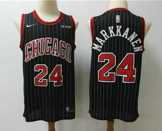 Men's Chicago Bulls #24 Lauri Markkanen Black Pinstripe 2019 Nike Swingman Zenni Patch Stitched NBA Jersey