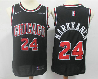 Men's Chicago Bulls #24 Lauri Markkanen Black With White Name 2019 Nike Swingman Zenni Patch Stitched NBA Jersey