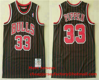 Men's Chicago Bulls #33 Scottie Pippen 1996-97 Black Pinstripe Hardwood Classics Soul Swingman Throwback Jersey