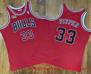 Men's Chicago Bulls #33 Scottie Pippen 1997-98 Red Champions Patch Hardwood Classics Soul Swingman Throwback Jersey