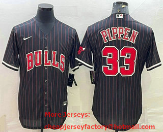 Men's Chicago Bulls #33 Scottie Pippen Black With Patch Cool Base Stitched Baseball Jersey