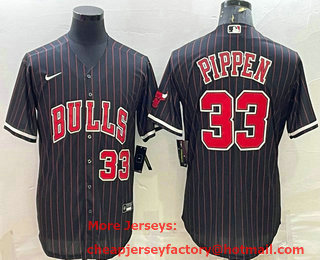 Men's Chicago Bulls #33 Scottie Pippen Number Black With Patch Cool Base Stitched Baseball Jersey