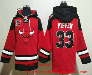 Men's Chicago Bulls #33 Scottie Pippen Red Ageless Must Have Lace Up Pullover Hoodie