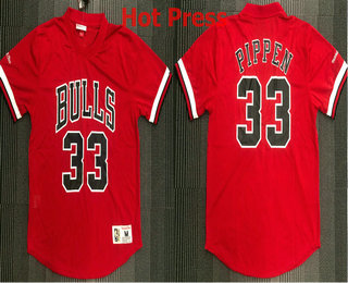 Men's Chicago Bulls #33 Scottie Pippen Red Short Sleeved Hot Press Swingman Throwback Jersey