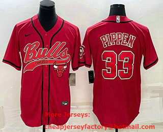 Men's Chicago Bulls #33 Scottie Pippen Red With Patch Cool Base Stitched Baseball Jersey