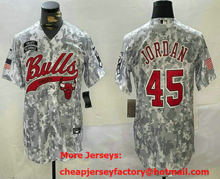 Men's Chicago Bulls #45 Michael Jordan Arctic Camo 2024 Salute to Service Stitched Baseball Jersey